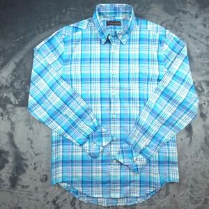 Patrick James Mens Blue White Plaid Cotton Button Down Long Sleeve Shirt‎ Size M
